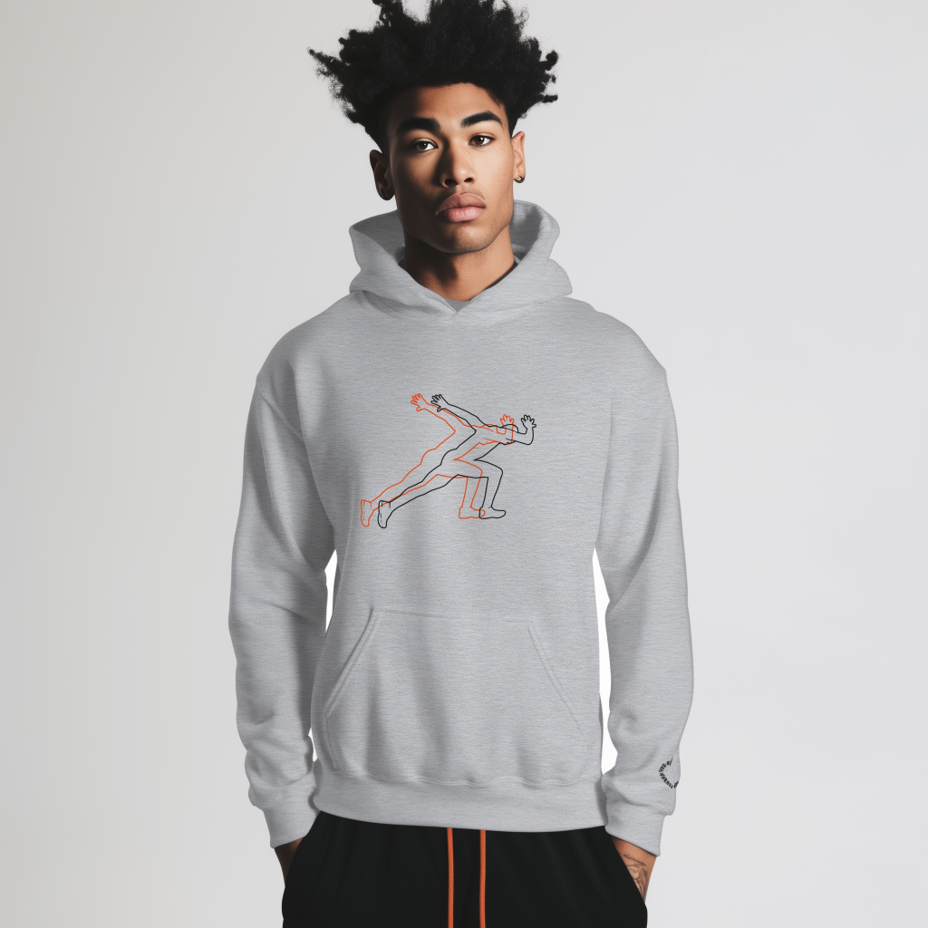 dual sprint hoodie modeled by a sprinter grey gray